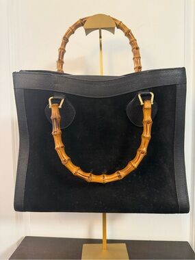 Gucci Black Suede Tote with Bamboo Handles